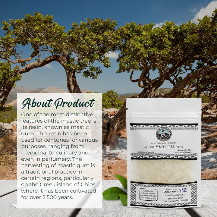 Organic Mastiha Chios 25G – 100% Natural Gluten-Free, Sugar-Free Greek Mastic Chewing Gum, Vegan Mastiha Tears for Kitchen Use, Pure Mastic from Greek Farmers