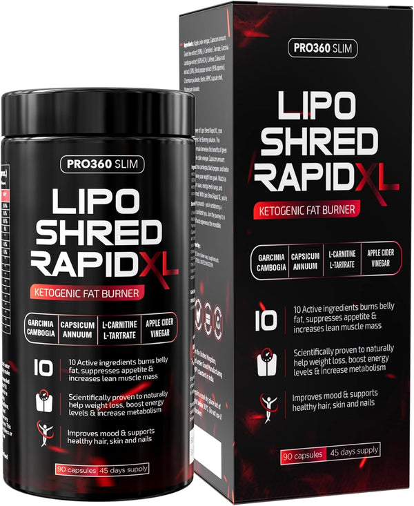 Lipro Shred Rapid XL Fast-Acting Weight Loss Fat Burner & Appetite Suppressant – Triple Action with Apple Cider Vinegar, Garcinia Cambogia, Green Tea – Boosts Energy, Burns Fat, Increases Metabolism