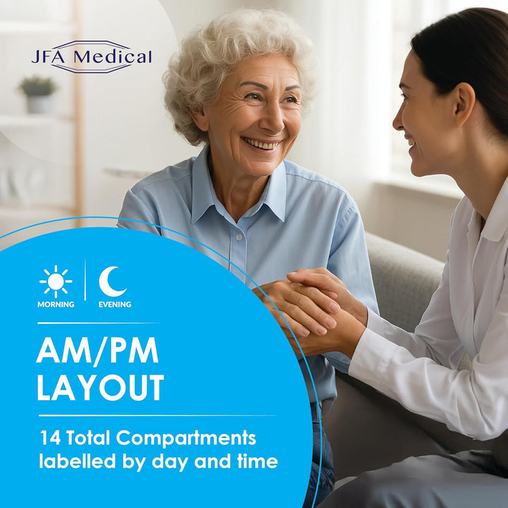 Weekly Pill Box Organiser/Reminder for Medicines Supplements, Vitamins, 7Days, 2 Compartments per Day