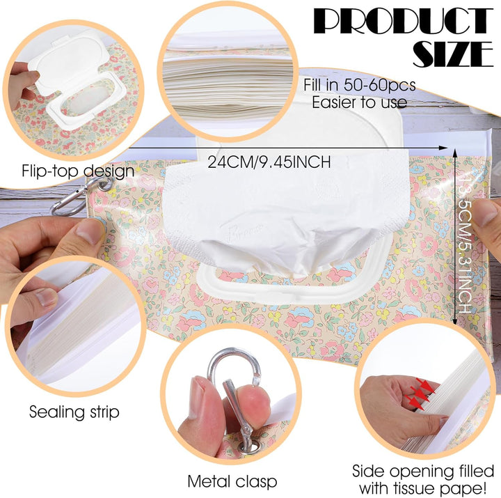 2 Pack Reusable Wipes Pouch Baby Wipe Holder Portable Wet Wipes Dispenser Refillable Travel Baby Wipes Case Waterproof and Dustproof, Baby Wipes Holder Keeps Wipes Fresh