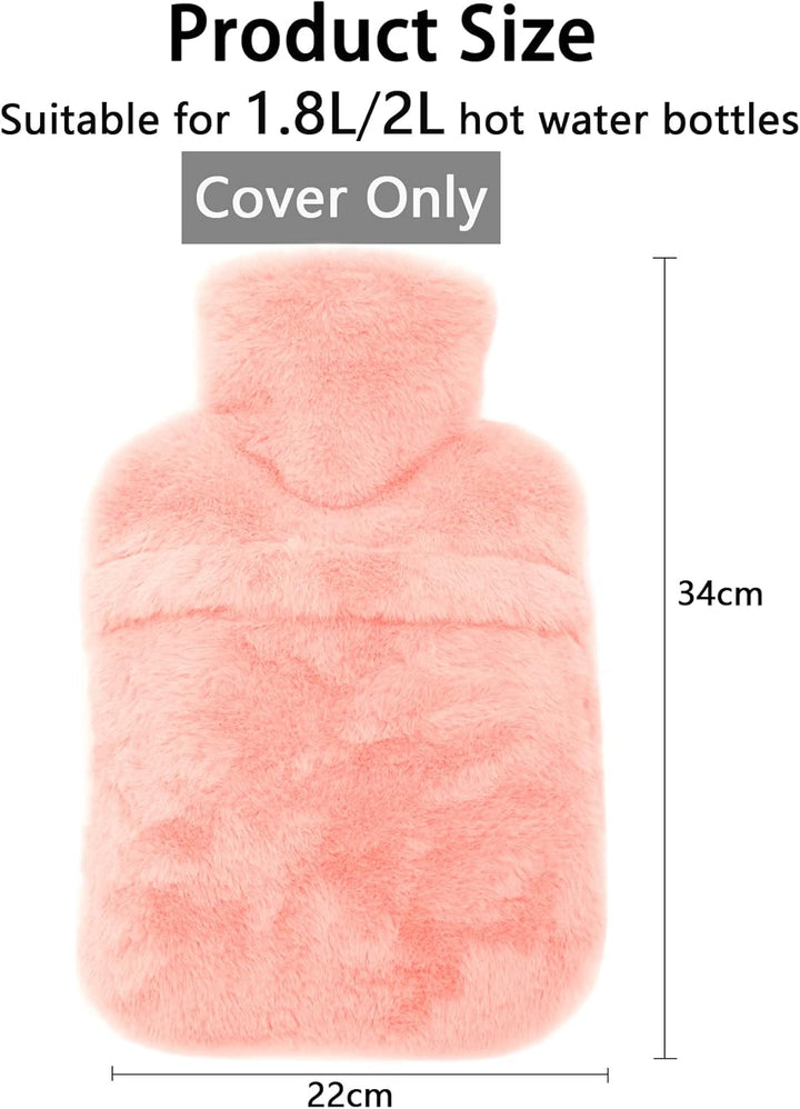 Hot Water Bottle Cover - Very Soft Fluffy Cover, 2L, Pink