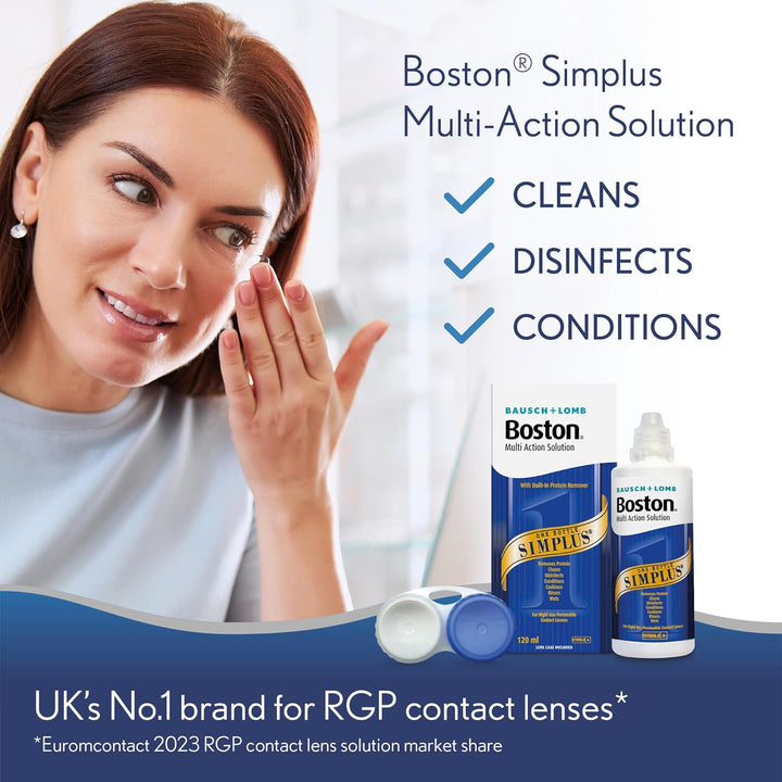 Simplus Multi-Action Solution, 4X 120Ml Contact Lens Solution for Rigid Gas Permeable Contact Lenses - Clean, Disinfect & Condition with 4X Lens Cases