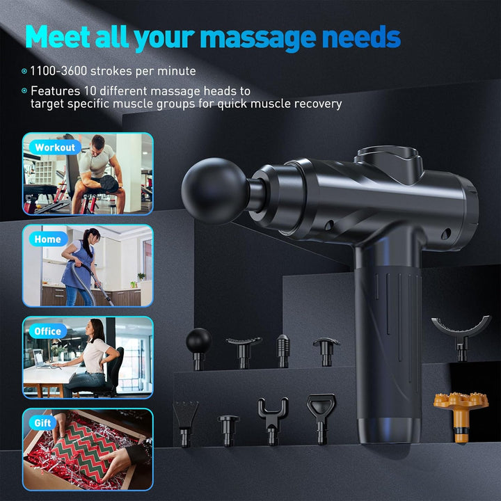 Massage Gun, Deep Tissue Percussion Massager for Pain Relief, Super Quiet Portable Body Relaxation Electric Muscle Massage Gun with 12 Attachment 30 Speed