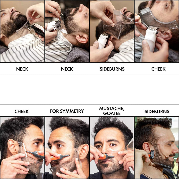 Men'S Beard Shaping Tool with Inbuilt Comb Transparent Template Styling Comb Templates for Goatee Mustache Sideburns, Jaw Cheek/Neck Line, Symmetric/Curve/Step Cut (Clear)