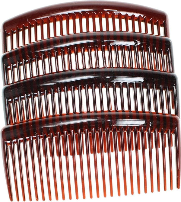 4 Pack of Tort Brown Large 9Cm Plain French Side Hair Combs Slides Grips Clips Hair Accessories for Women Girls by