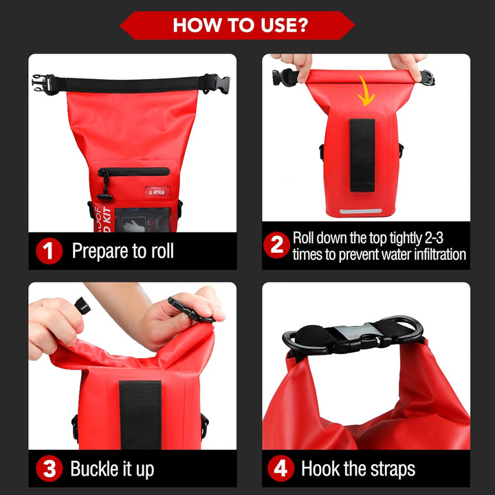 208 PCS Waterproof First Aid Kit, Roll Top Reflective Boat Dry Bag Bug Out Bag, Emergency Medical Kit Ideal for Boating, Camping, Fishing, Kayaking, Floating, Red