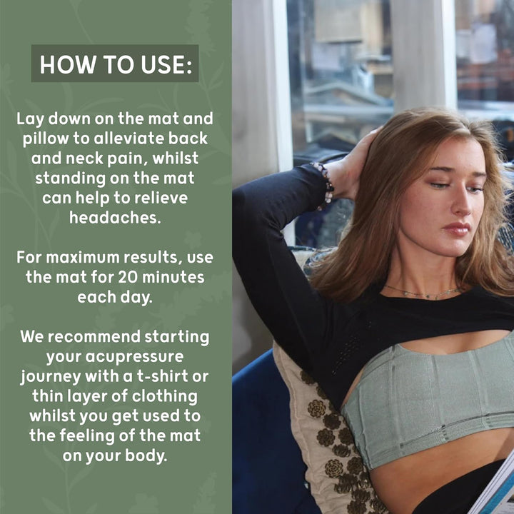 Acupressure Mat and Pillow Set | Coconut and Linen Material | Acupressure Mat for Back and Head | Carrying Bag Included | Acupuncture for Stress and Tension Relief