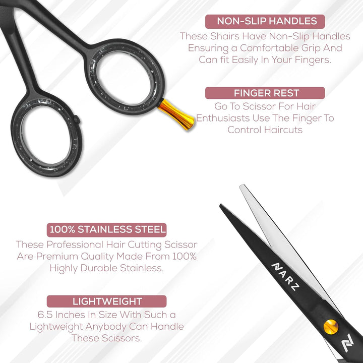 Professional Hairdressing Scissors for Barbers & Hairdressers 6" Stainless Steel Hair Cutting Scissors for Men & Women (Black)