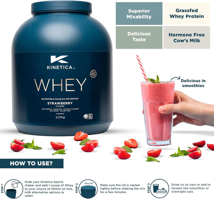 Sports Whey Protein Powder - Strawberry, 2.27 Kg, 76 Servings | 23G Protein, 5.5G BCAA Amino Acid & 4.32G Glutamine | Recovery Shake for Optimum Nutrition | WADA & Informed Sport Approved