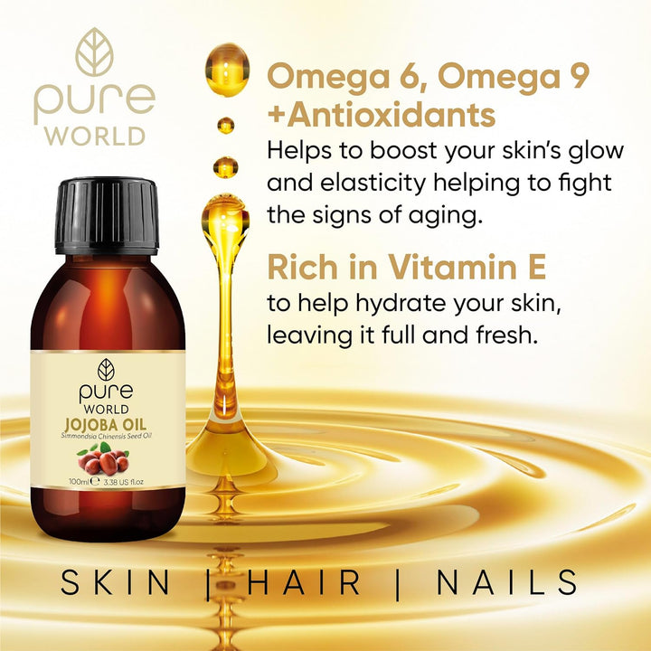 Natural Jojoba Oil 100% Pure and Undiluted 100Ml. Coldand Freshly Pressed Premium Quality Jojoba Oil – Skin, Nails, Body and Face,