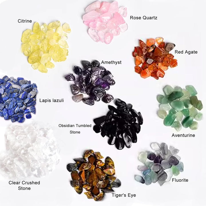 Assorted Mini Tumbled Crystal Stones Chips – Natural Fluorite, Tiger’S Eye, Rose Quartz, Amethyst | Small Polished Gemstones for Crafts, Jewelry, Healing, Aquarium Decoration