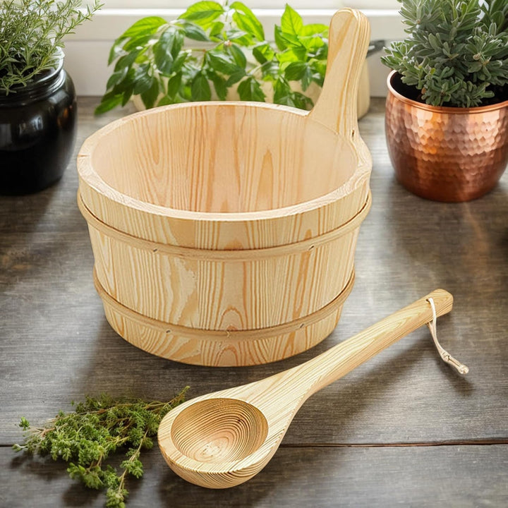Sauna Kit,Sauna Wooden Water Bucket - Wooden Shower Supplies Leakproof 4L Capacity Bath Tools for Apartment Garden Outdoor Steam Bathing Bathrooms Home Hotel Backyard House