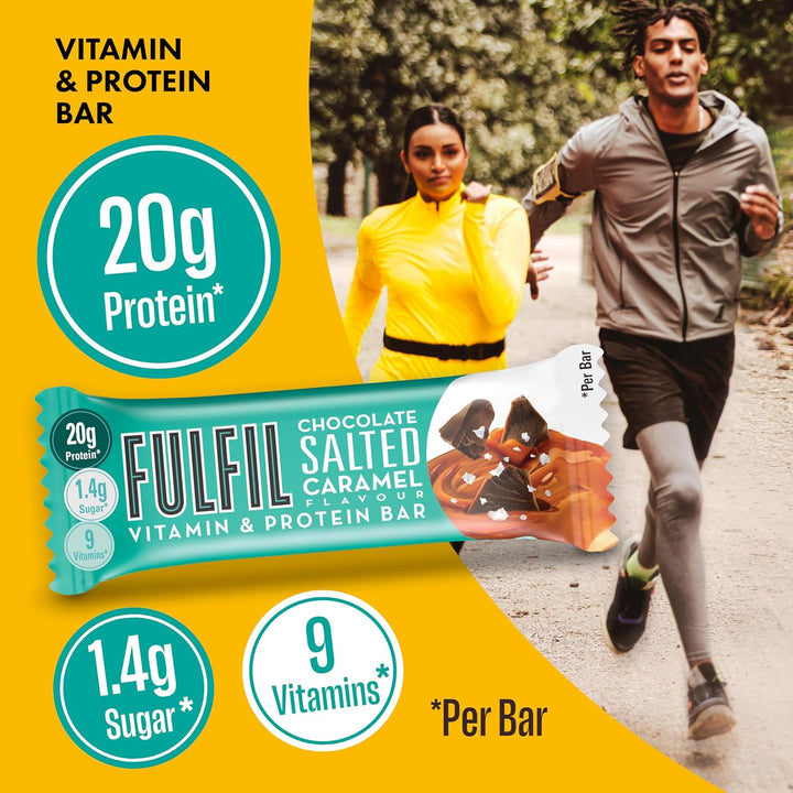 Vitamin and Protein Bars (15 X 55 G Bars) — Chocolate Salted Caramel Flavour — 20 G High Protein, 9 Vitamins, Low Sugar