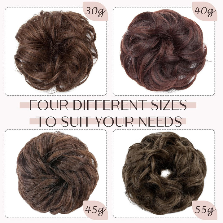 Messy Hair Scrunchies - Hair Bun Extensions & Curly Wavy Pieces for Women'S Updo, Ponytail & Donut Chignons - Natural Black
