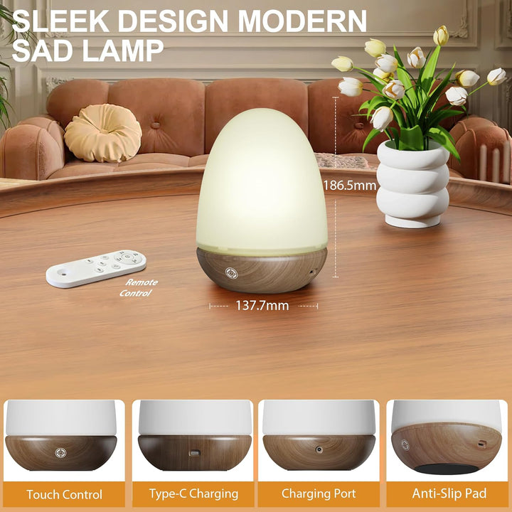 SAD Lamp, Sun Light Lamp Simulation of Daylight at 10000 Lux, Full Spectrum Light with Remote, Dimmable, and 3 Color Temperature to Regulate Day/Night Rhythm, Walnut Wood Grain