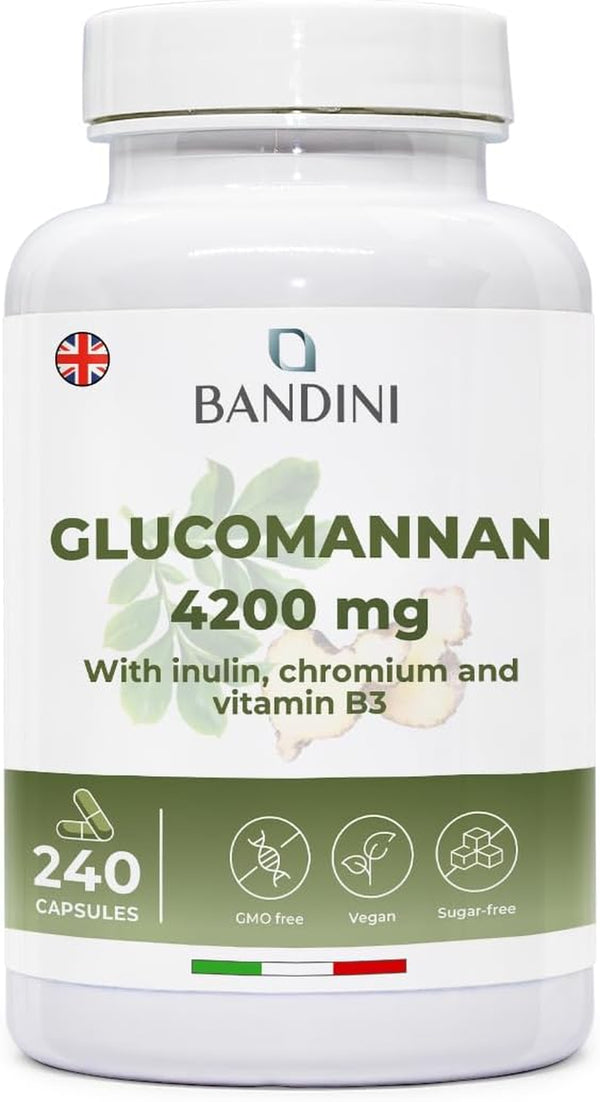 ® Glucomannan from the Konjac Root – 4200 Mg per Daily Dose – 240 Capsules – Optimized with Bacterial Cultures, Chromium, Vitamin B3 and Inulin – High-Strength Supplement – Vegan