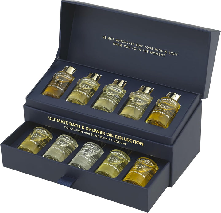 Ultimate Wellbeing Bath & Shower Oils Collection 10 X 9Ml - Infused with Essential Oils, the Purest, Ethically Viable, Natural, Raw Ingredients