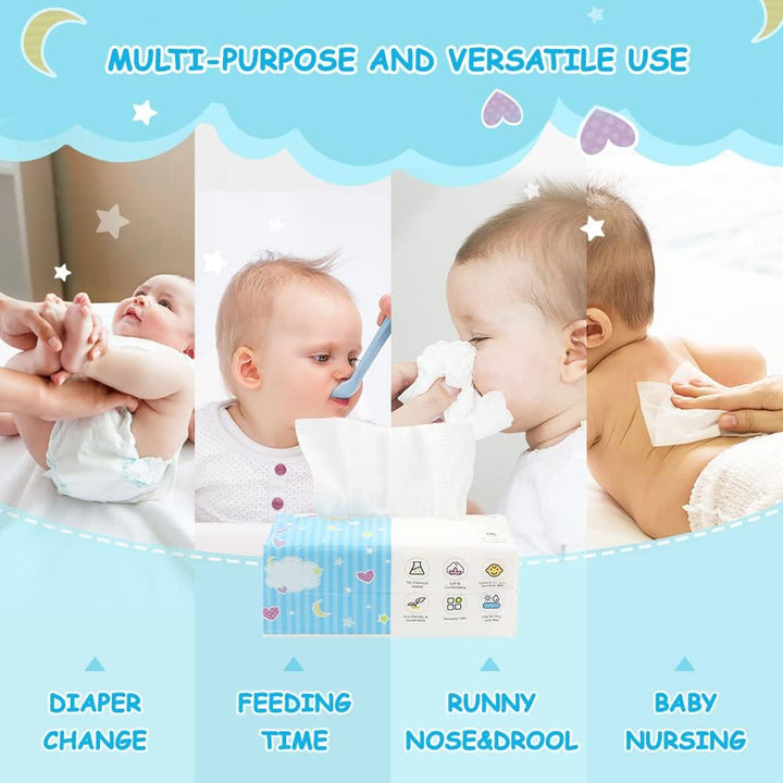 Baby Dry Wipes - Super Soft & Gentle Baby Washcloths, Use Wet or Dry, 100% Unscented Tissue for Babies Sensitive Skin, Ideal for Diaper Changes, Feeding, Nursing, Runny Nose & Drool, 600 Count