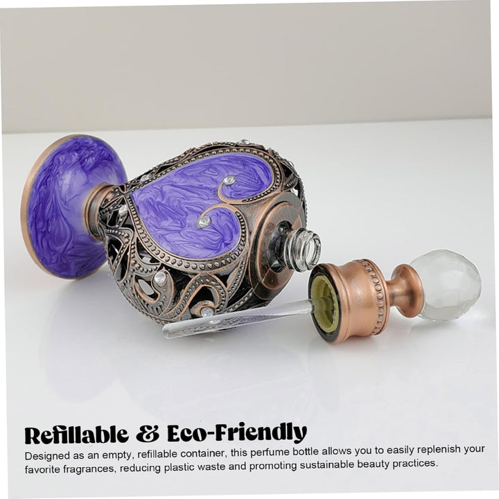 Perfume Bottle 12Ml Purple Vintage Perfume Bottle Crystal Openwork Exquisite Refillable Metal Empty Container for Women, Antique Bottles