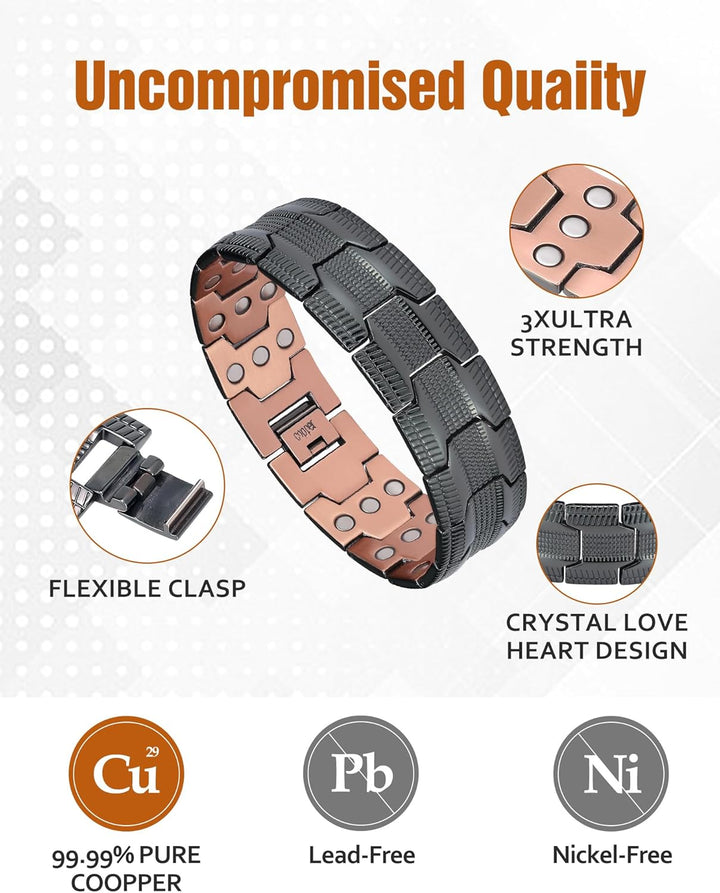 99% Copper Bracelet for Men, Magnetic Bracelet with 57Pcs Ultra Strength Magnets. Adjustable Wristband with Removal Tool&Jewelry Gift Box