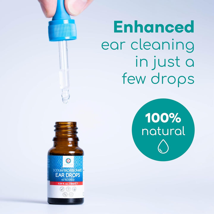 Quick-Action Sodium Bicarbonate Ear Drops for Wax Removal and Blocked Ears, 10Ml - Ear Wax Removal Drops Dissolve and Remove Earwax for Clean Ears - Natural Bicarbonate of Soda Ear Drops
