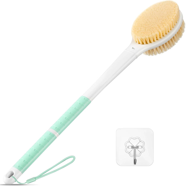 Back Scrubber Body Shower Brush: anti Slip Long Handle Bath Brush with Stiff and Soft Bristles - Showering Exfoliator Wet or Dry Brushing for Women, Men, Elderly (Blue)
