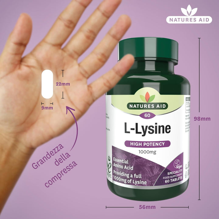 L-Lysine 1000Mg – High Strength Essential Amino Acid – Supports Immune System, Muscle Recovery, Collagen, Bone Health & Energy – Vegan, Gluten-Free - 60 Tablets