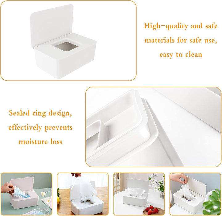2 PCS Wet Wipes Box, Baby Wet Tissue Box Wet Wipes Dispenser Holder Plastic Wipes Dispenser Case Wet Wipes Storage Box Wet Tissue Case Container with Lid Seal for Home Office Desk (White)