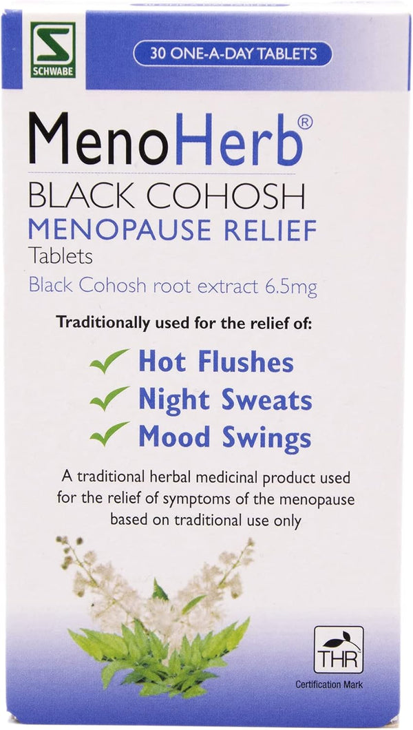Pharma - Menoherb - Menopause Relief - Black Cohosh Root Extract 6.5Mg - Traditionally Used for Hot Flushes, Night Sweats and Mood Swings - 30 Tablets