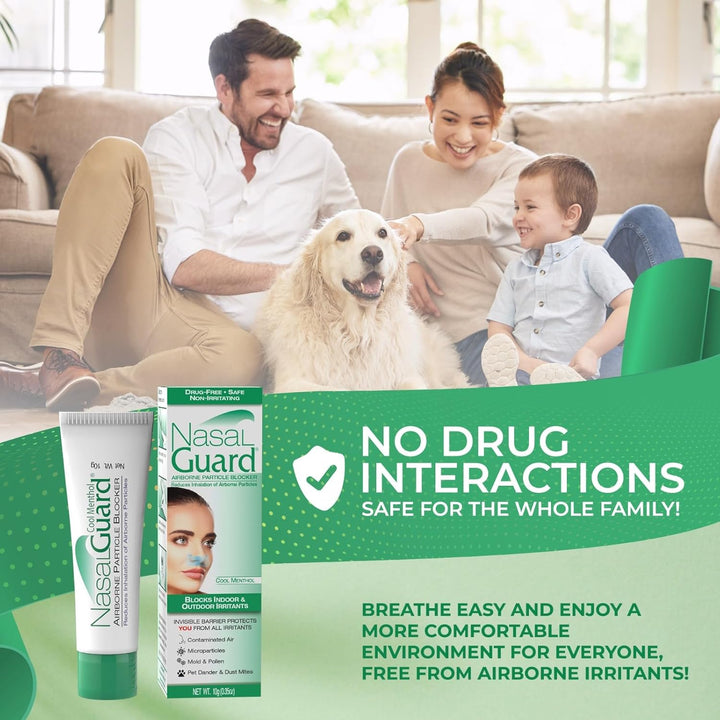 Allergy Relief and Allergen Blocker Nasal Gel - Drug-Free and Proven Safe for Pollen Allergy Sufferers, Approved for Airplane Travel (10 Gram, Cool Menthol)