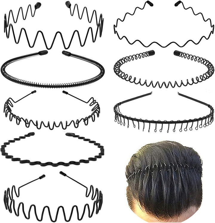 Metal Hair Band for Men,Women Elastic Wavy Hairband,Black Non-Slip Metal Headbands,Suitable for Outdoor Sports,Everyday Wear. (6 Pcs)