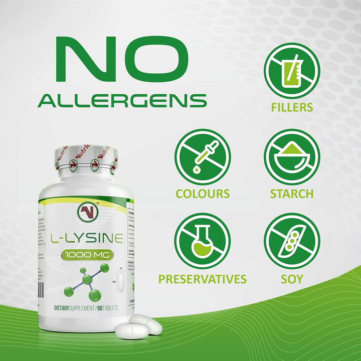 L-Lysine X 90 1000Mg Tablets | Smallest Possible 19Mm Formula | Easier to Swallow and Quicker to Absorb - Suitable for Vegetarian and Vegan. (90)