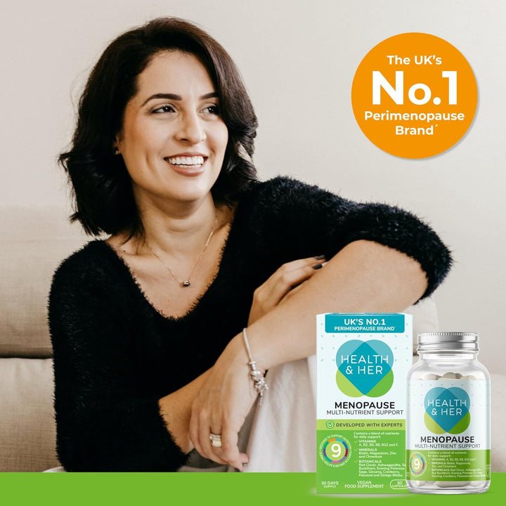 Health & Her Menopause Supplements for Women - Multi-Nutrient Wellbeing Support - Wellbeing for Menopause - 1 Month Supply, 60 Capsules - Vegan