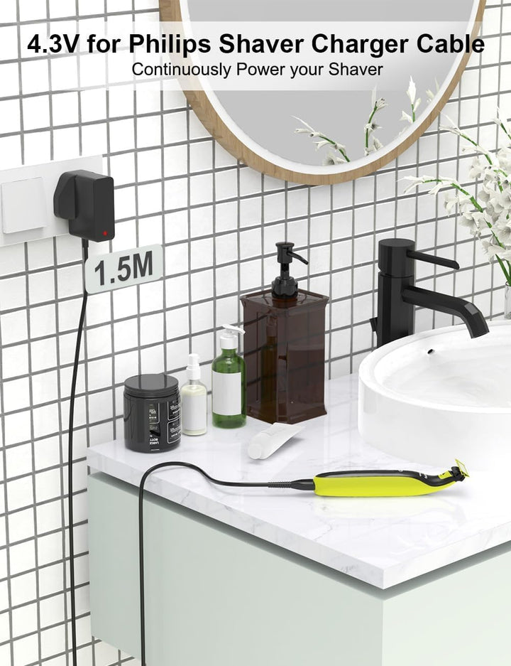 4.3V A00390 Charger Compatible with Philips One Blade MG3720, MG3730, MG5730, MG3740, BT3206, QP2520, QP2620, MG5720, MG3722, BT3208, QG3330 Razor Charging 1.5M Cable(Brush/Light)