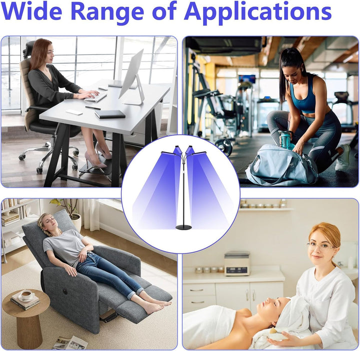 Tanning Lamp for Home with 660Nm & 850Nm Blue Light, 540Pcs Leds Tanning Lamp with 4 Lamp Heads, Adjustable Height and Angle, 3 Modes, 5 Brightness Levels, Timer Setting, Sunbeds for Face and Body