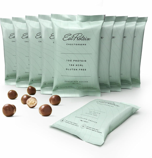 - Chocteaser Balls, Box of 10 Servings - High Protein Cripsy Coated Chocolate Snacks - 166 Calories per Portion, Low in Sugar, Gluten Free, Suitable for Vegetarians