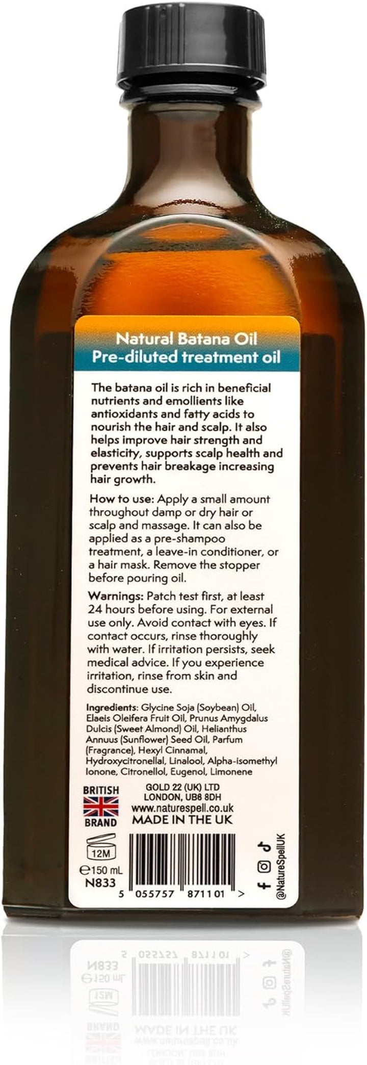 Batana Oil for Hair Growth, Pre-Diluted Scalp Oil, Strengthens & Repairs Damaged Strands, Nourishes & Hydrates Split Ends, Adds Shine, for All Hair Types, Vegan, 150 Ml