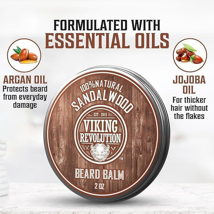 - Beard Balm - Natural Beard Balm for Men with Argan & Jojoba Oils- Styles, Strengthens & Softens - Beard Wax - Gifts for Men - Sandalwood - 57 G