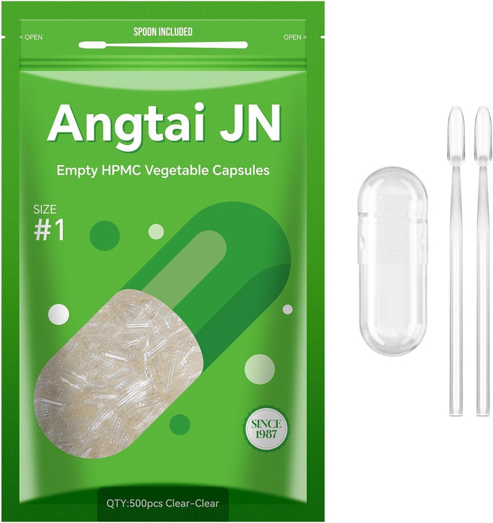 Empty Capsules, jn 100 Count Clear Vegetarian Capsules, Size 1 DIY Pill Capsules Filling Empty Caps with Micro Lab Spoon, Kosher, ISO9001, Gluten Free, Halal Certified, Non-Gmo Certified