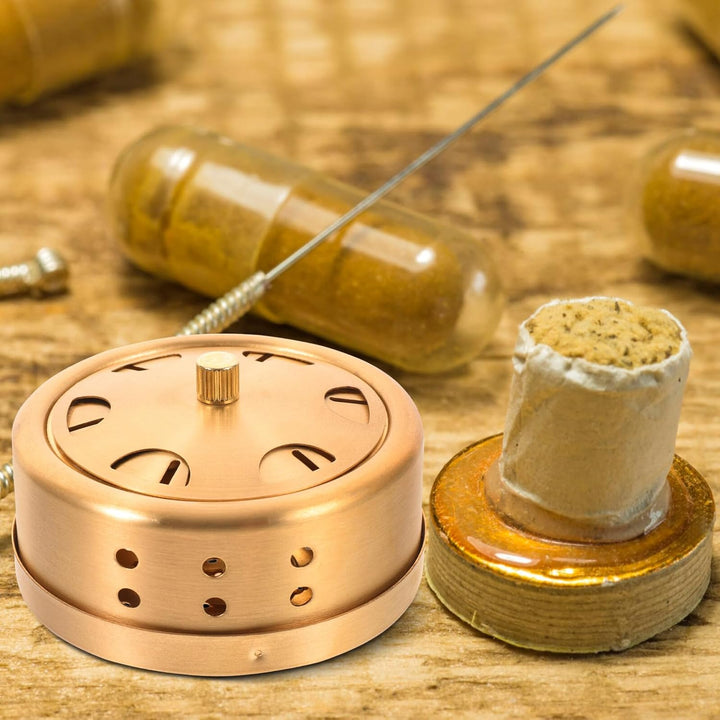 Portable Smokeless Moxibustion Box Wind Power High-Temperature Resistant Copper Burner for Home Therapy Relief and Improvement Random Color