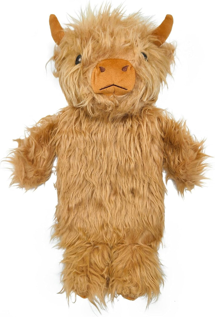 Highland Cow Hot Water Bottle 750Ml 3D Animal Face Plush Cover Soft Cosy Furry Design Natural Rubber Bottle Heat Therapy Neck Back Pain Relief Bedtime Relax Gift Idea for Adults & Kids