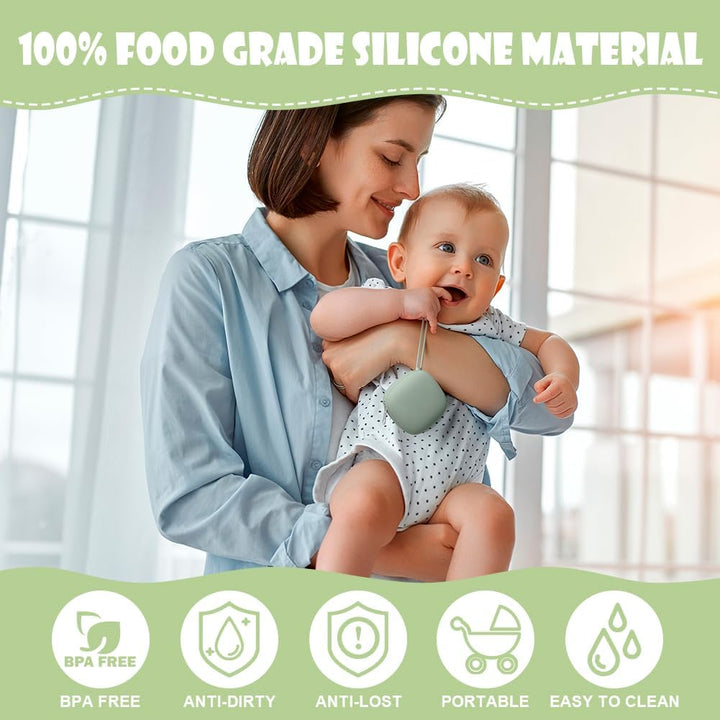 Dummy Holder Case, Silicone Dummy Holder Case, Baby Dummy Holder Case, Square Pacifier Holder Case, Portable Soother Pods for Baby, Baby Pacifier Case for Travel, Home (Green)