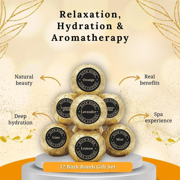 Bath Bombs - Gift Set - Shea & Coco Butter -12 Bubble Bath with Esential Oil -Natural Ingredients -