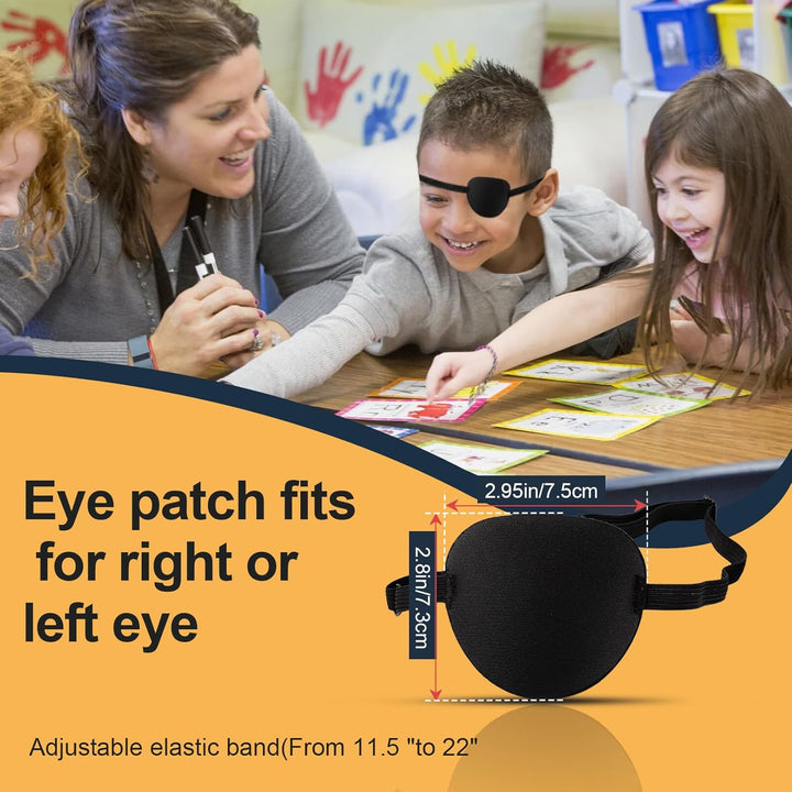 2PCS Eye Patches for Adults Kids,Adjustable Eye Patch,Pirate Eye Patches,Medical Eye Patch, Amblyopia Lazy Eye Patches for Left or Right Eyes, Black