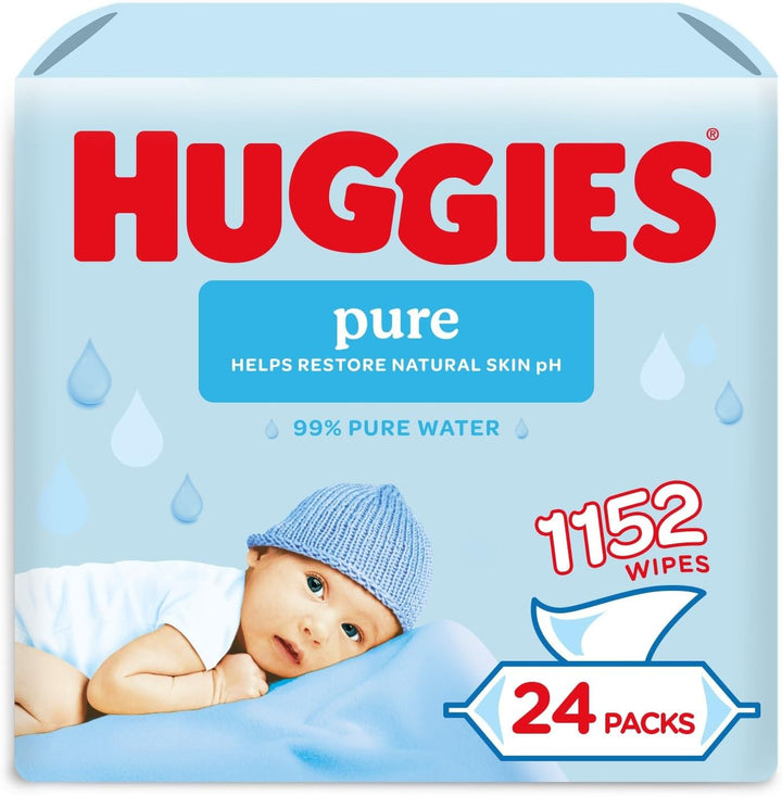 Pure, Baby Wipes, 18 Packs (1008 Wipes Total) - 99 Percent Pure Water Wipes - Fragrance Free for Gentle Cleaning and Protection - Natural Wet Wipes(Packaging May Vary)