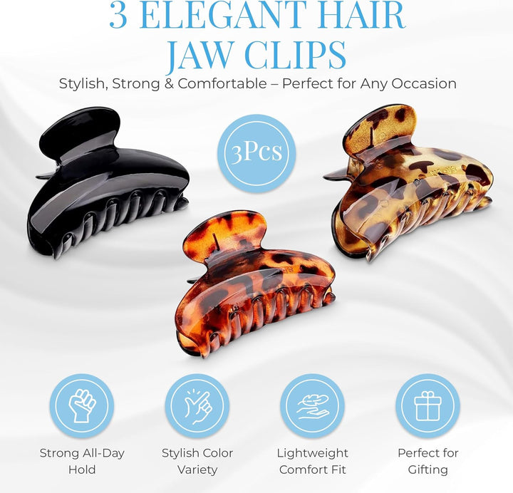 3 Pcs Hair Jaw Clips, 7Cm X 4Cm/2.8Inch X 1.6Inch Medium Acrylic Hair Claw Clips for Girls and Women