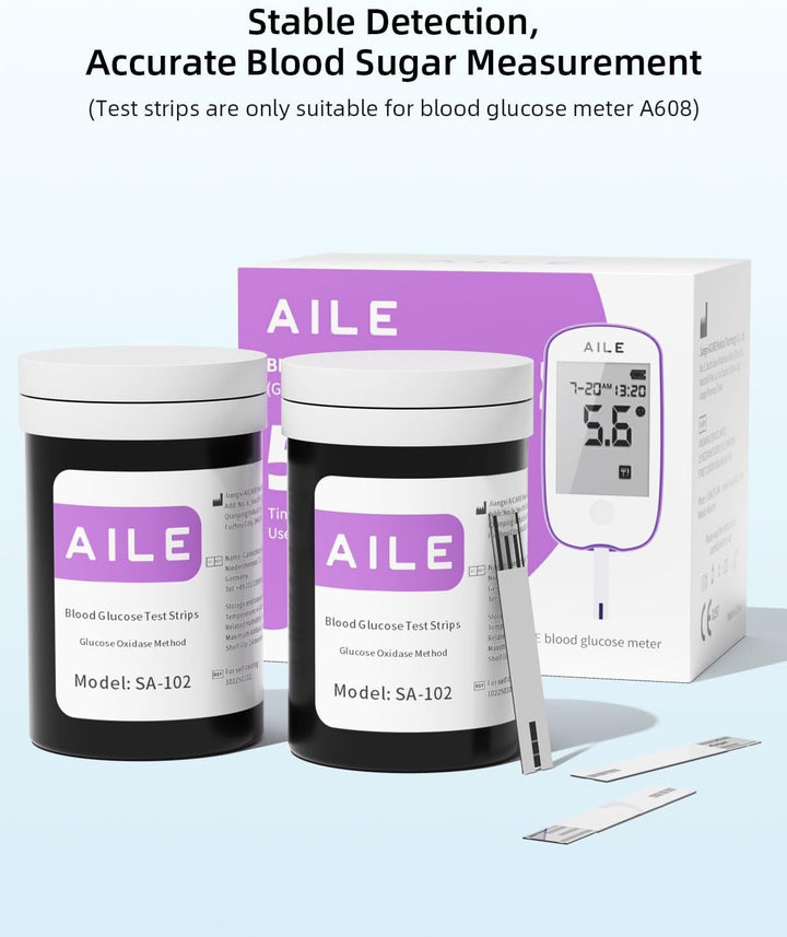 Blood Glucose Test Strips for Diabetics:  Blood Sugar Test Strips 50 PCS - 50 Lancets for Home Use - Only Use with A608 A601 A606 A616 W33 Blood Glucose Monitor