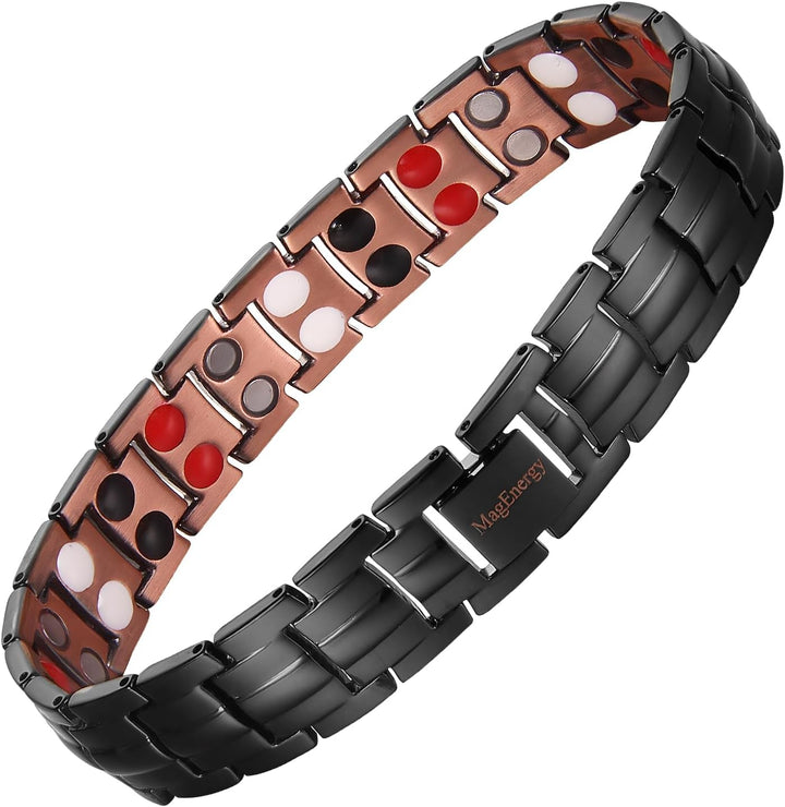 Mens Copper Magnetic Bracelets, 99.9% Pure Copper Bracelet with Double Row Magnets, Adjustable Wristband Brazaletes for Men