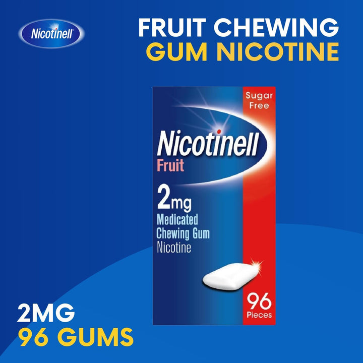 Fruit Gum 2Mg (96 Pieces), Stop Smoking Aid, Sugar Free Nicotine Gum, Mild Fruit Flavour, 2Mg Regular Strength for Light Smokers, Quit Smoking Aid