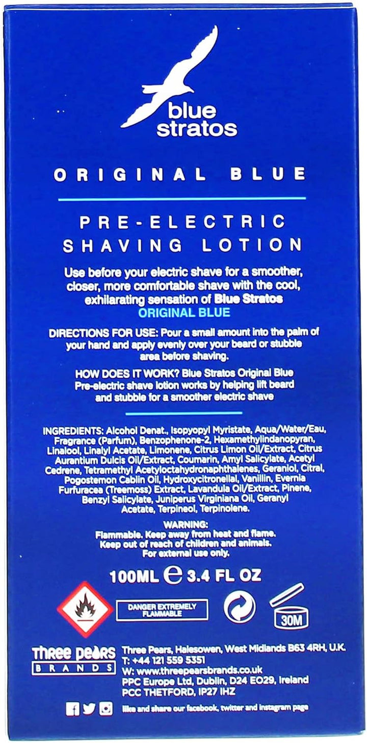 Pre-Electric Shave Lotion, Original Blue for Men, Lifts Beard & Reduces Irritation, Cooling Effect, Classic Scent of Cedarwood, Vanilla, and Musk, 100Ml